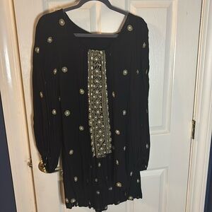 Free People Small Dress Black with Gold embroidery
